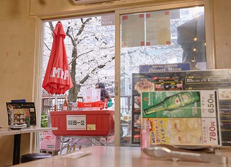 店内からも満開の桜がバッチリ見えます！